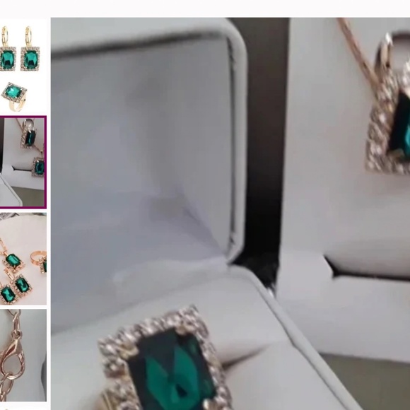 Jewelry Set -Emerald And Gold Necklace, Ring, Earrings - Picture 2 of 5